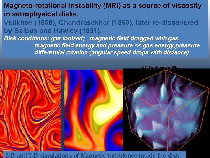 Magneto-rotational instability (MRI) as a source of viscosity in astrophysical disks. Velikhov (1959), Chandrasekhar