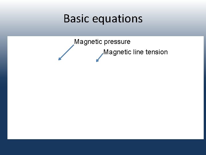 Basic equations Magnetic pressure Magnetic line tension 