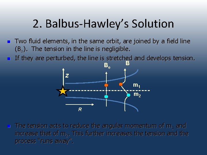 2. Balbus-Hawley’s Solution n n Two fluid elements, in the same orbit, are joined