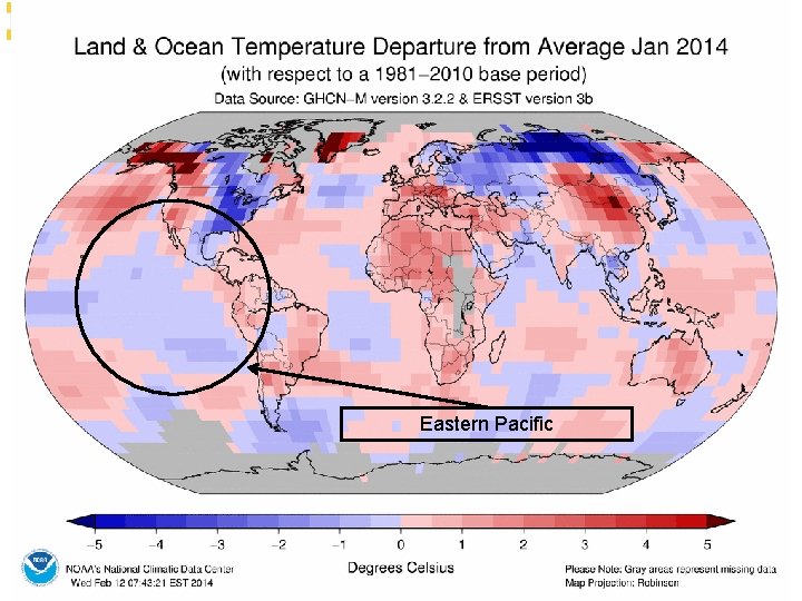 Global Map January 2014 Temperature Anomaly Eastern Pacific 