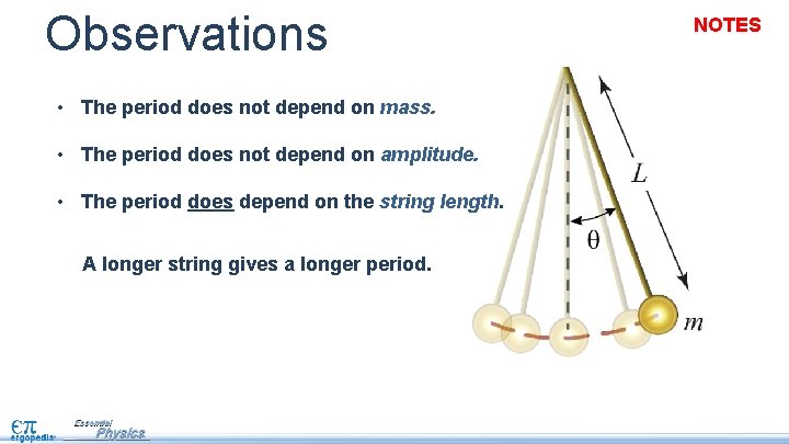 Observations • The period does not depend on mass. • The period does not