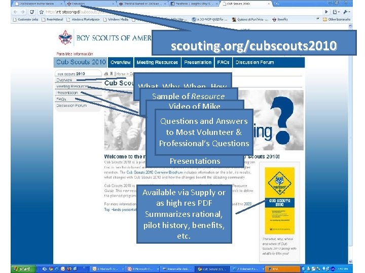 scouting. org/cubscouts 2010 What, Why, When, How Sample of Resource Guide. Video Pagesof&Mike Cover