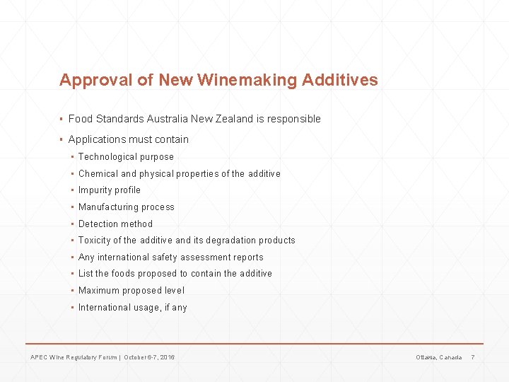 Approval of New Winemaking Additives ▪ Food Standards Australia New Zealand is responsible ▪