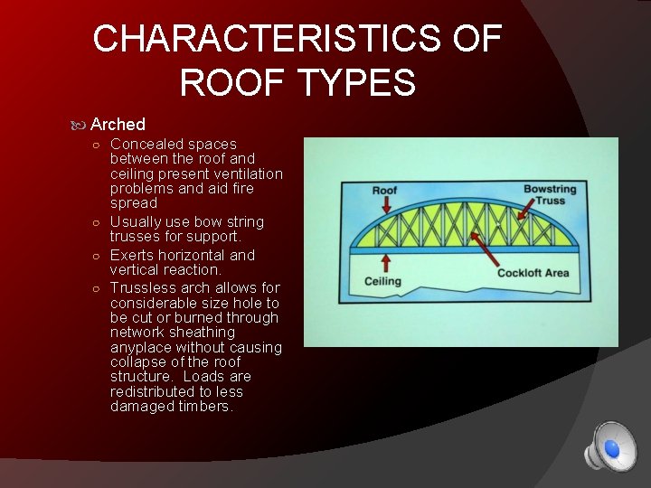 CHARACTERISTICS OF ROOF TYPES Arched ○ Concealed spaces between the roof and ceiling present