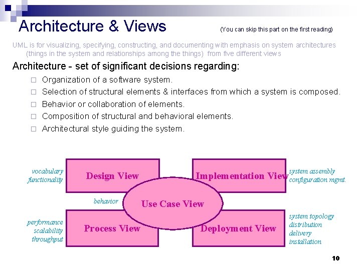 Architecture & Views (You can skip this part on the first reading) UML is Architecture & Views (You can skip this part on the first reading) UML is