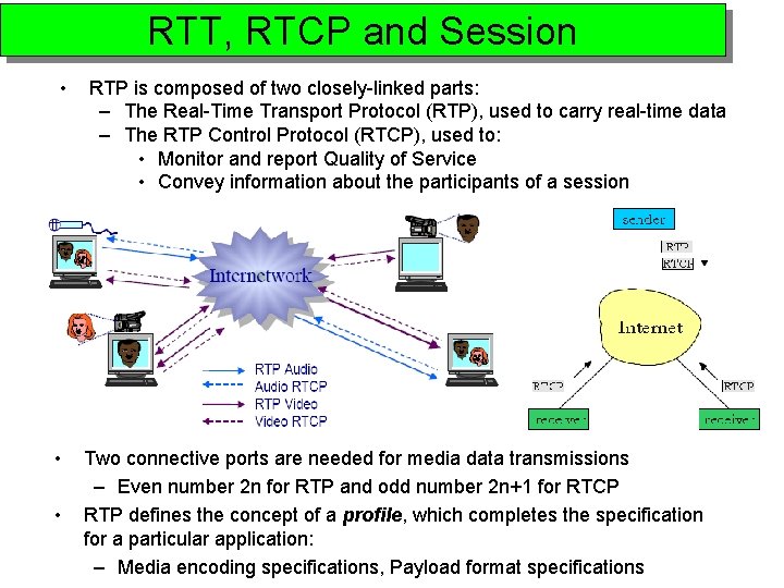 RTT, RTCP and Session • • • RTP is composed of two closely-linked parts: