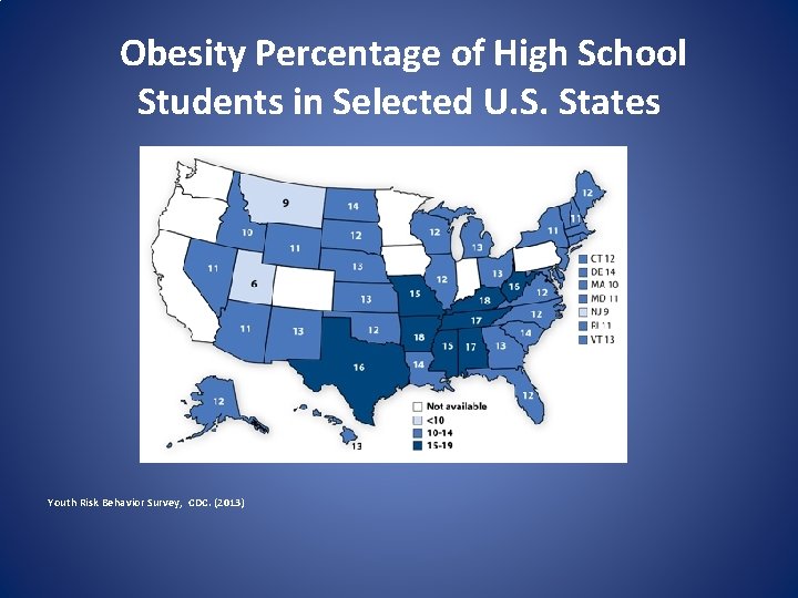 Obesity Percentage of High School Students in Selected U. S. States Youth Risk Behavior
