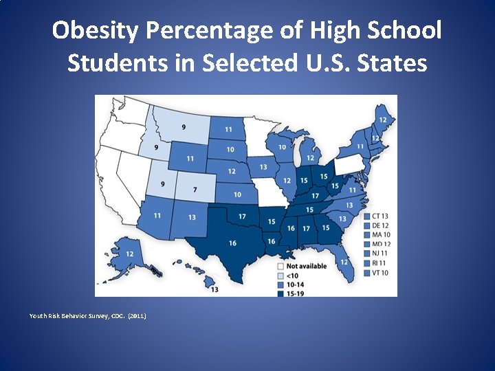 Obesity Percentage of High School Students in Selected U. S. States Youth Risk Behavior