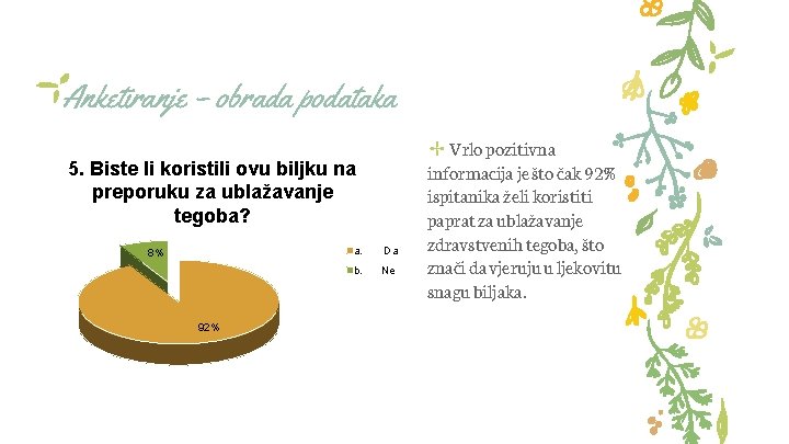 Anketiranje – obrada podataka 5. Biste li koristili ovu biljku na preporuku za ublažavanje