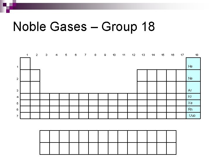 Noble Gases – Group 18 1 2 3 4 5 6 7 8 9