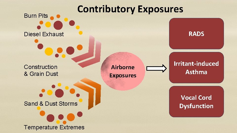 Burn Pits Contributory Exposures RADS Diesel Exhaust Construction & Grain Dust Sand & Dust