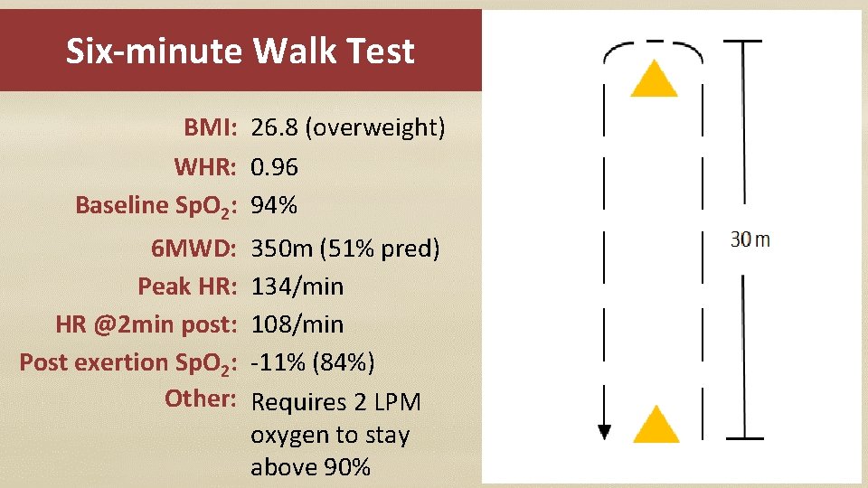Six-minute Walk Test BMI: 26. 8 (overweight) WHR: 0. 96 Baseline Sp. O 2: