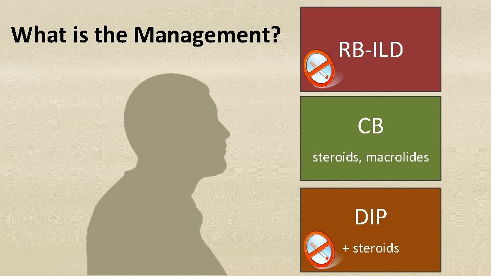 What is the Management? RB-ILD CB steroids, macrolides DIP + steroids 