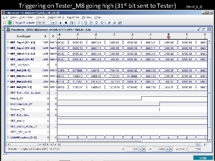 Triggering on Tester_M 8 going high (31 st bit sent to Tester) [fw v