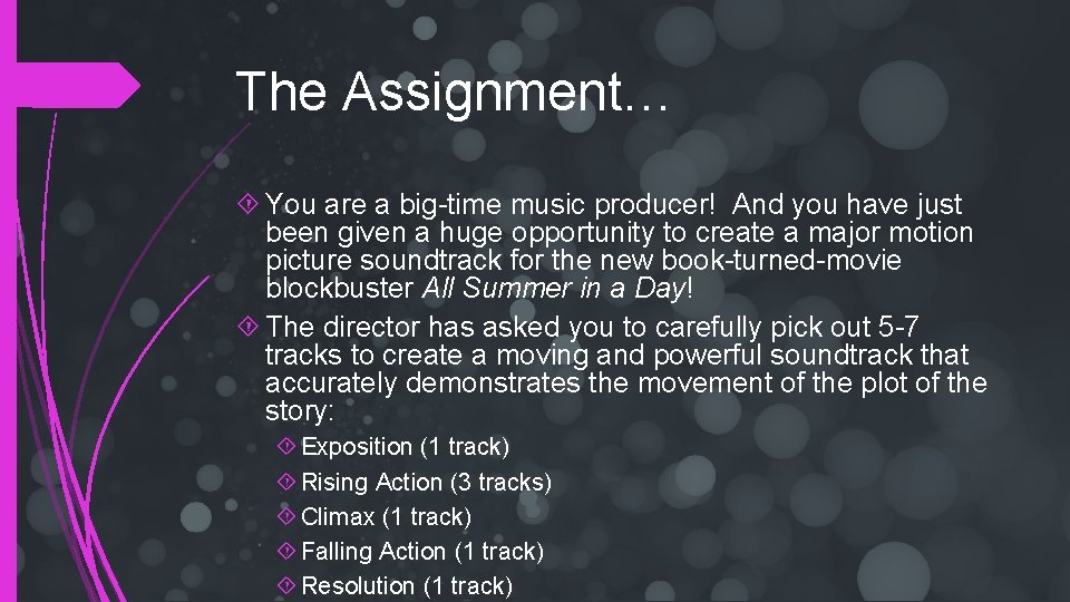 The Assignment… You are a big-time music producer! And you have just been given