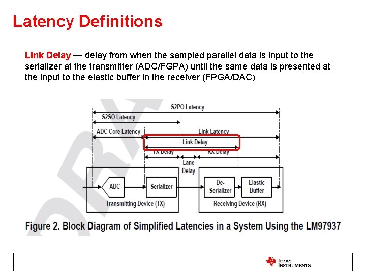 Latency Definitions Link Delay — delay from when the sampled parallel data is input