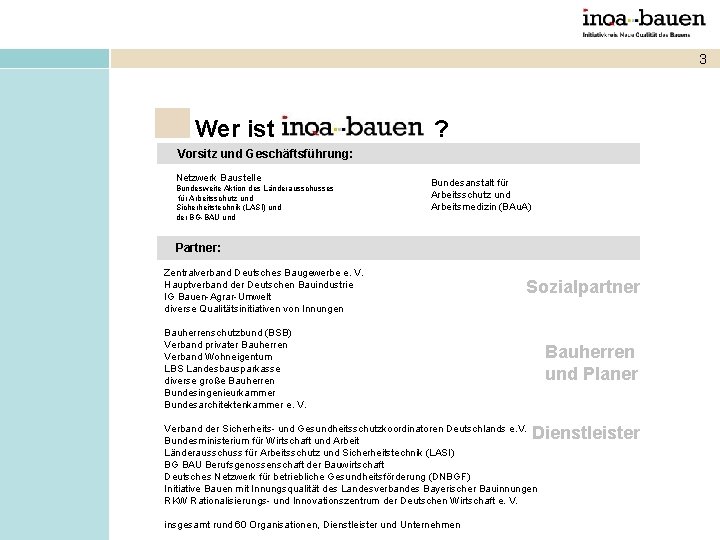 3 Wer ist ? Vorsitz und Geschäftsführung: Netzwerk Baustelle Bundesweite Aktion des Länderausschusses für