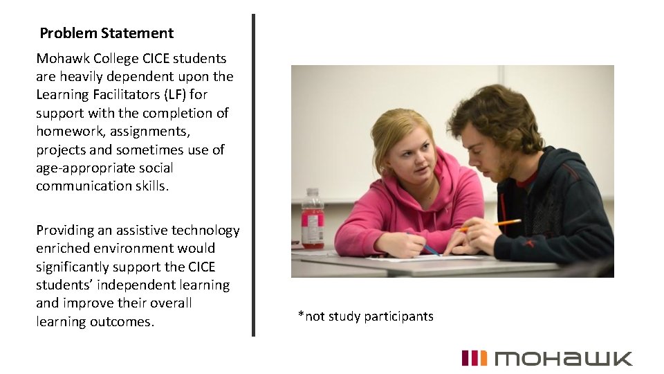 Problem Statement Mohawk College CICE students are heavily dependent upon the Learning Facilitators (LF)