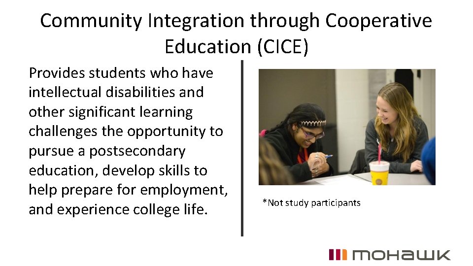Community Integration through Cooperative Education (CICE) Provides students who have intellectual disabilities and other