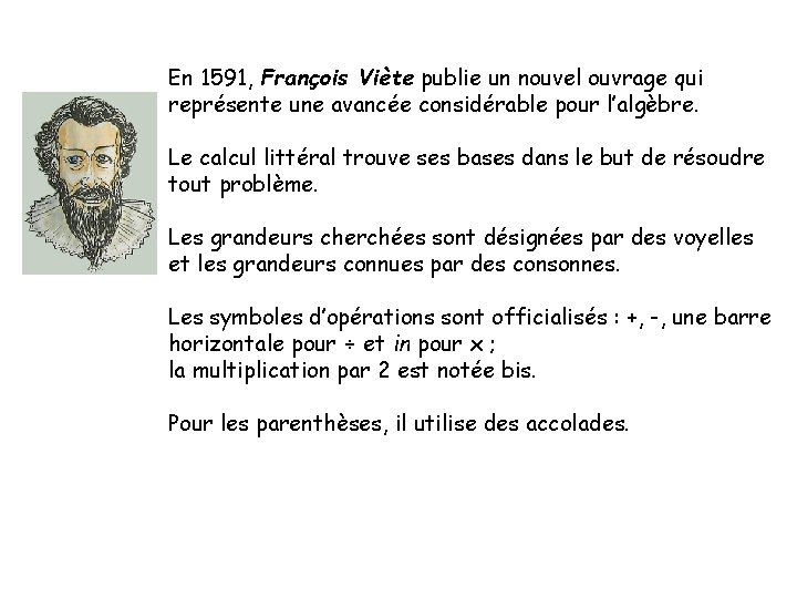 En 1591, François Viète publie un nouvel ouvrage qui représente une avancée considérable pour