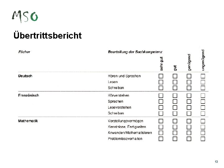 Übertrittsbericht 13 