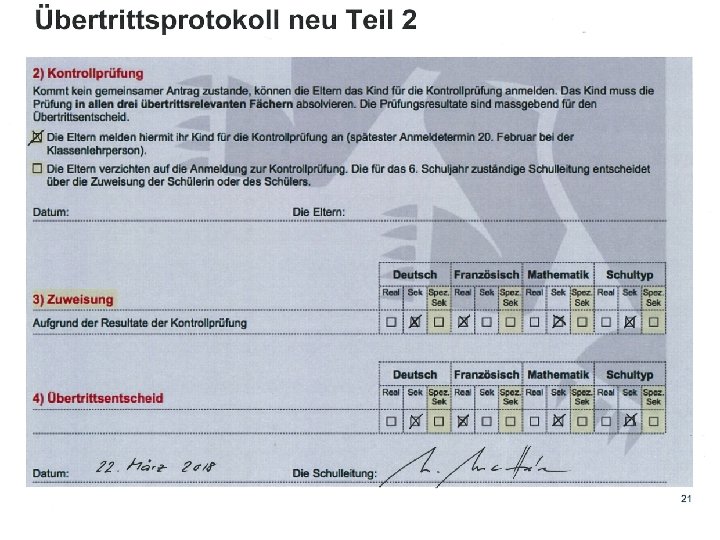 Übertrittsprotokoll Teil 2 Beispiel 21 