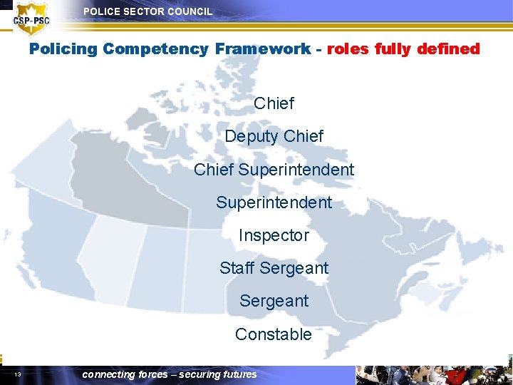 POLICE SECTOR COUNCIL Policing Competency Framework - roles fully defined Chief Deputy Chief Superintendent