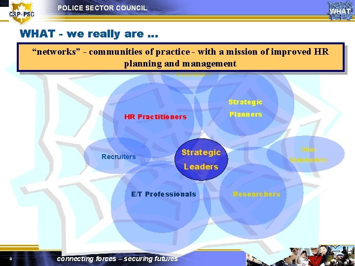 POLICE SECTOR COUNCIL WHAT - we really are … “networks” - communities of practice
