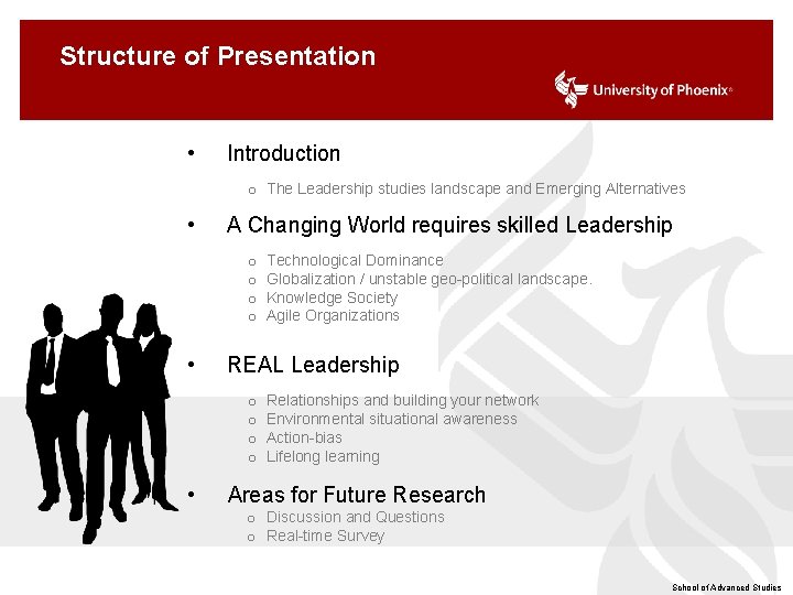 Structure of Presentation • Introduction o The Leadership studies landscape and Emerging Alternatives •