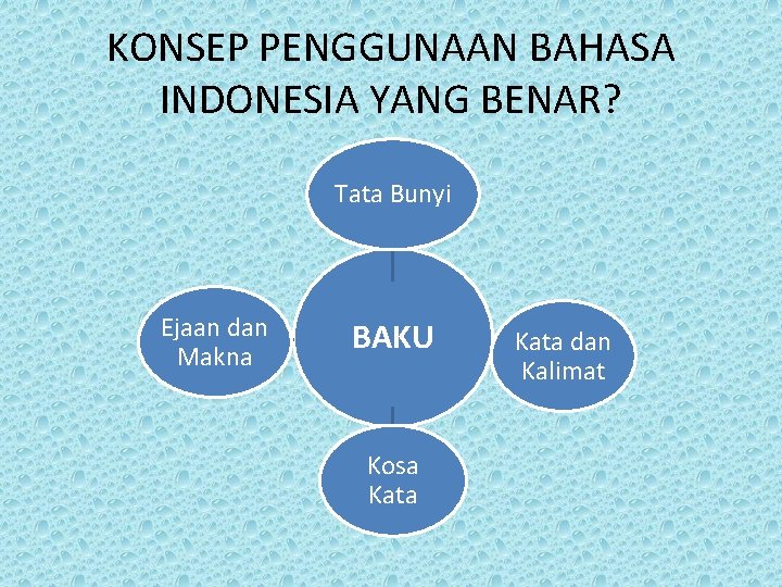 KONSEP PENGGUNAAN BAHASA INDONESIA YANG BENAR? Tata Bunyi Ejaan dan Makna BAKU Kosa Kata