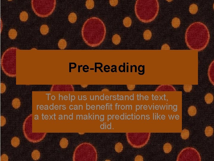 Pre-Reading To help us understand the text, readers can benefit from previewing a text