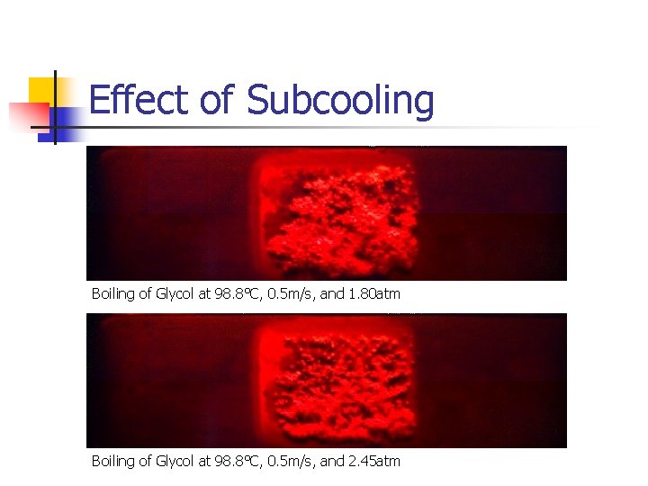 Effect of Subcooling Boiling of Glycol at 98. 8°C, 0. 5 m/s, and 1.