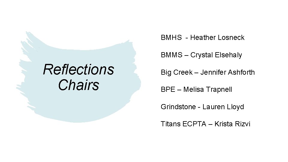 BMHS - Heather Losneck BMMS – Crystal Elsehaly Reflections Chairs Big Creek – Jennifer