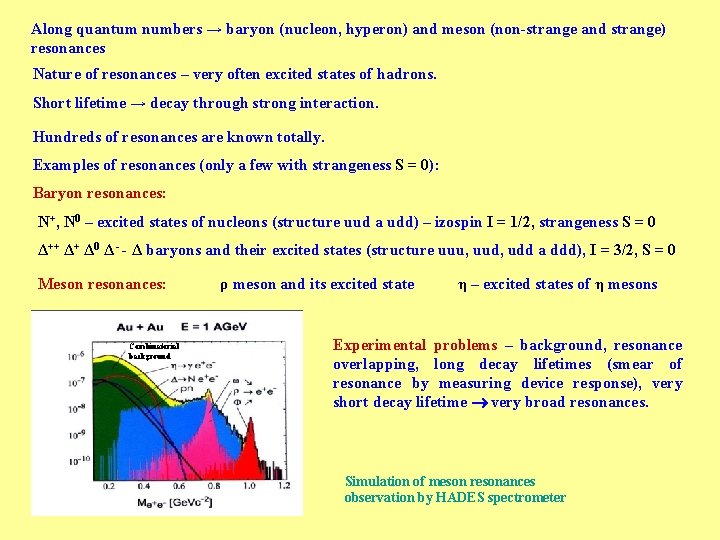 Along quantum numbers → baryon (nucleon, hyperon) and meson (non-strange and strange) resonances Nature