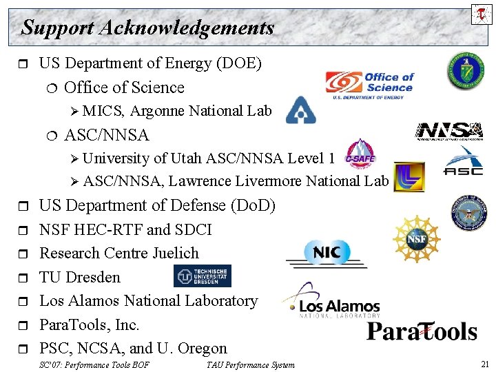 Support Acknowledgements US Department of Energy (DOE) ¦ Office of Science Ø MICS, Argonne