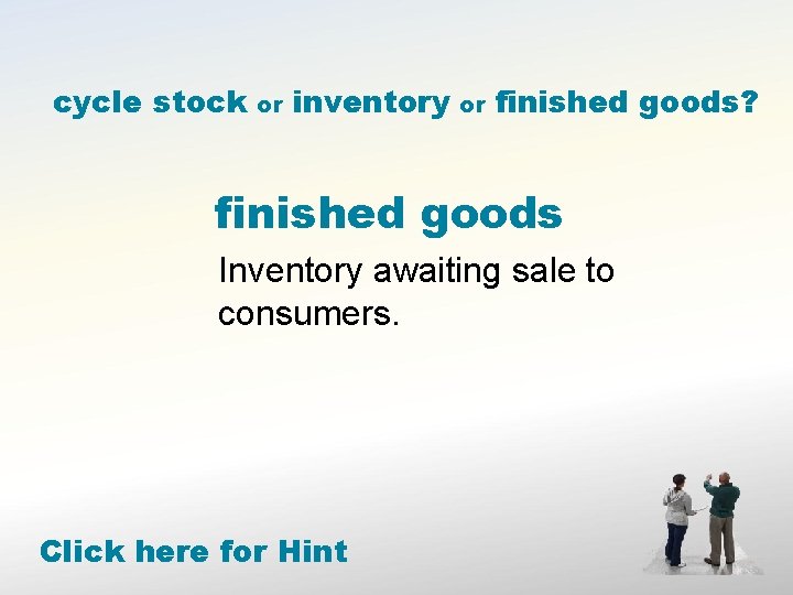 cycle stock or inventory or finished goods? finished goods Inventory awaiting sale to consumers.