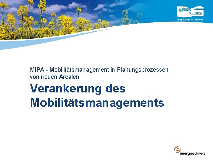 MIPA - Mobilitätsmanagement in Planungsprozessen von neuen Arealen Verankerung des Mobilitätsmanagements 