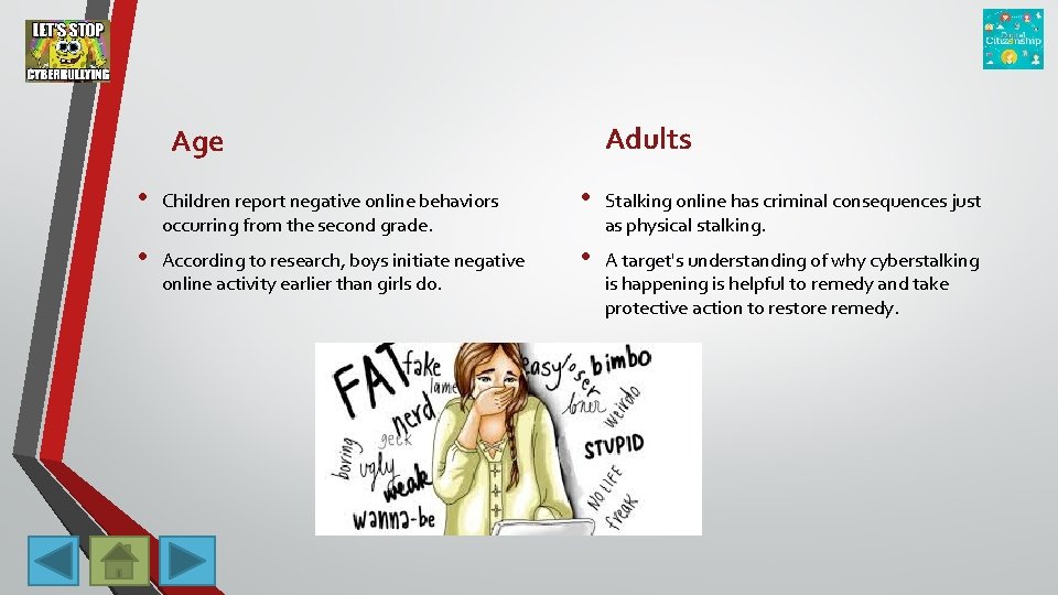 Adults Age • Children report negative online behaviors occurring from the second grade. •