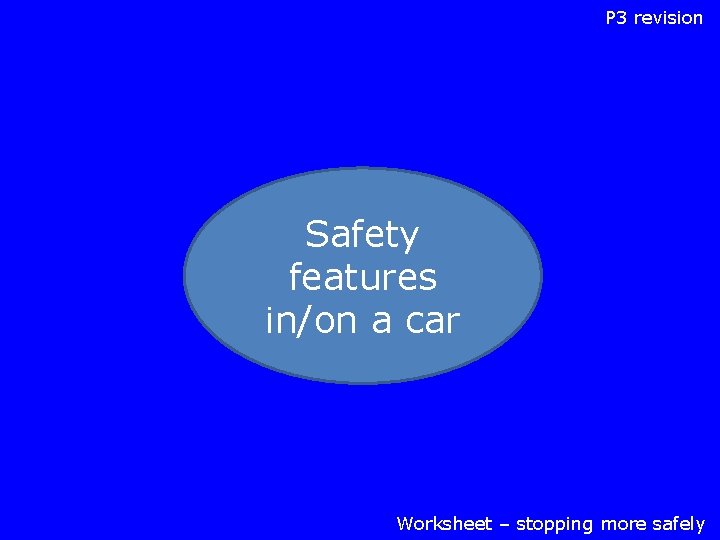 P 3 revision Safety features in/on a car Worksheet – stopping more safely 