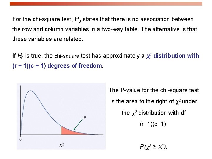 For the chi-square test, H 0 states that there is no association between the