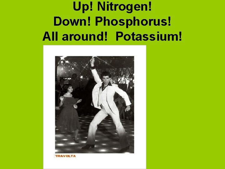 Up! Nitrogen! Down! Phosphorus! All around! Potassium! 