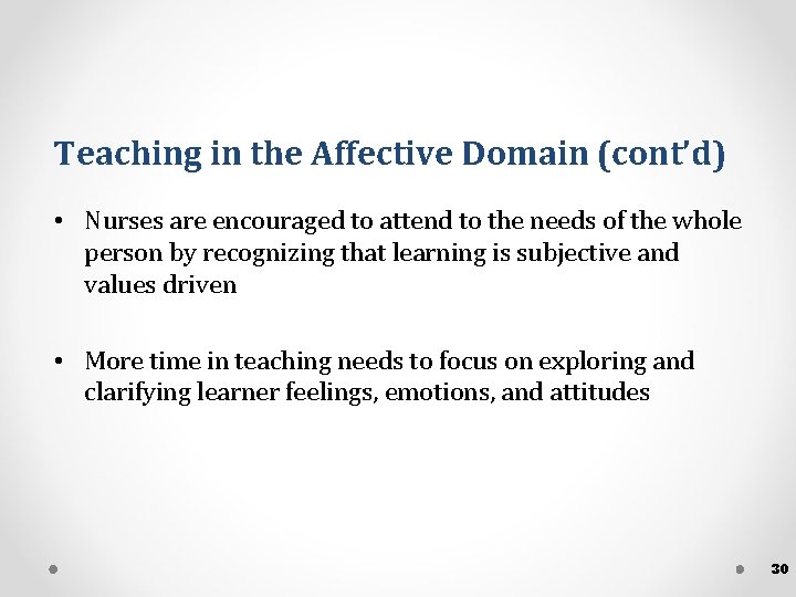 Teaching in the Affective Domain (cont’d) • Nurses are encouraged to attend to the Teaching in the Affective Domain (cont’d) • Nurses are encouraged to attend to the