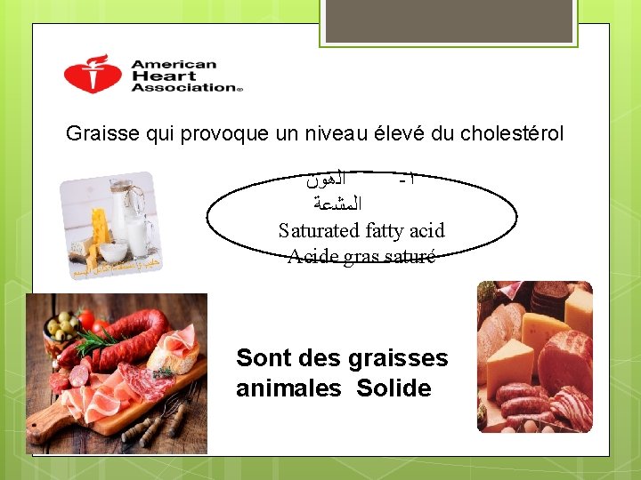 Graisse qui provoque un niveau élevé du cholestérol ﺍﻟﻫﻮﻥ -١ ﺍﻟﻤﺸﻋﺔ Saturated fatty acid