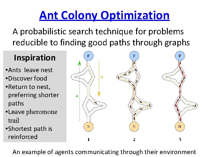 Ant Colony Optimization A probabilistic search technique for problems reducible to finding good paths