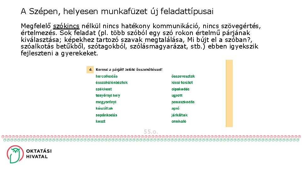 A Szépen, helyesen munkafüzet új feladattípusai Megfelelő szókincs nélkül nincs hatékony kommunikáció, nincs szövegértés,