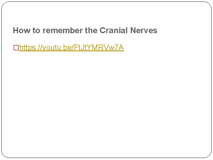 How to remember the Cranial Nerves �https: //youtu. be/Ft. Jt. YMRVw 7 A How to remember the Cranial Nerves �https: //youtu. be/Ft. Jt. YMRVw 7 A