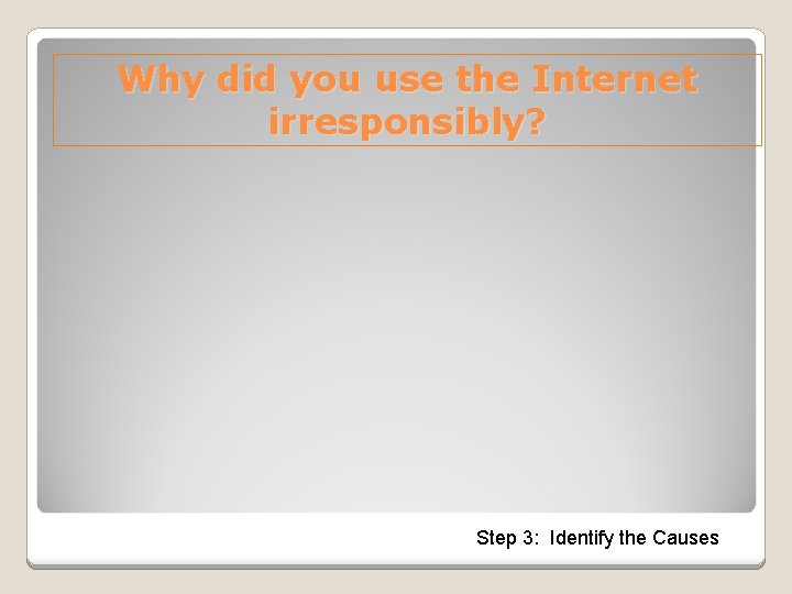 Why did you use the Internet irresponsibly? Step 3: Identify the Causes 