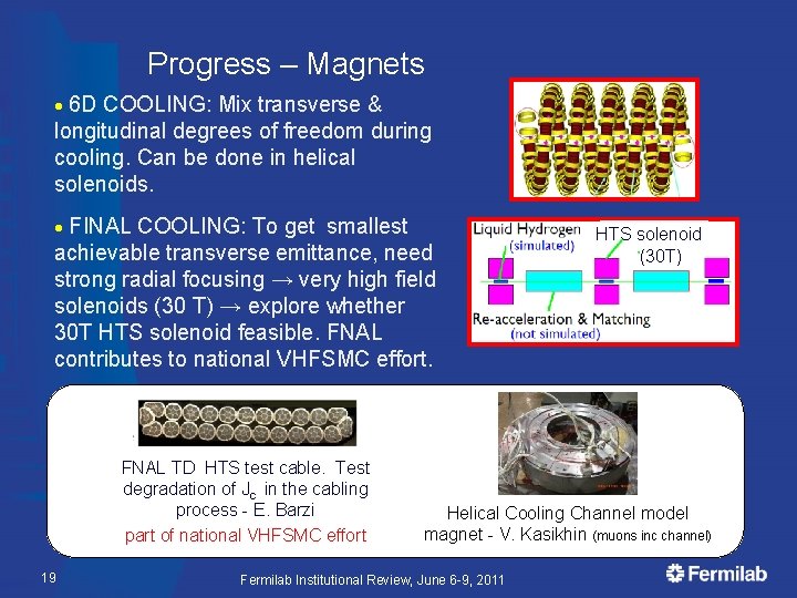 Progress – Magnets 6 D COOLING: Mix transverse & longitudinal degrees of freedom during