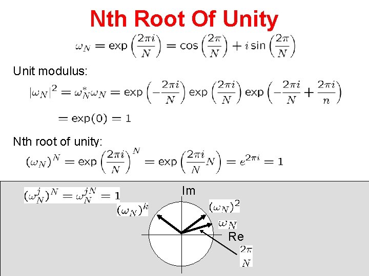 Nth Root Of Unity Unit modulus: Nth root of unity: Im Re 