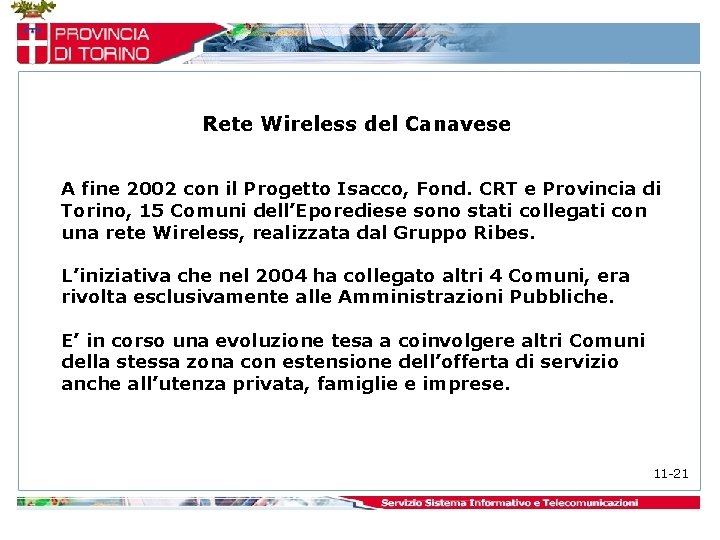 Rete Wireless del Canavese A fine 2002 con il Progetto Isacco, Fond. CRT e